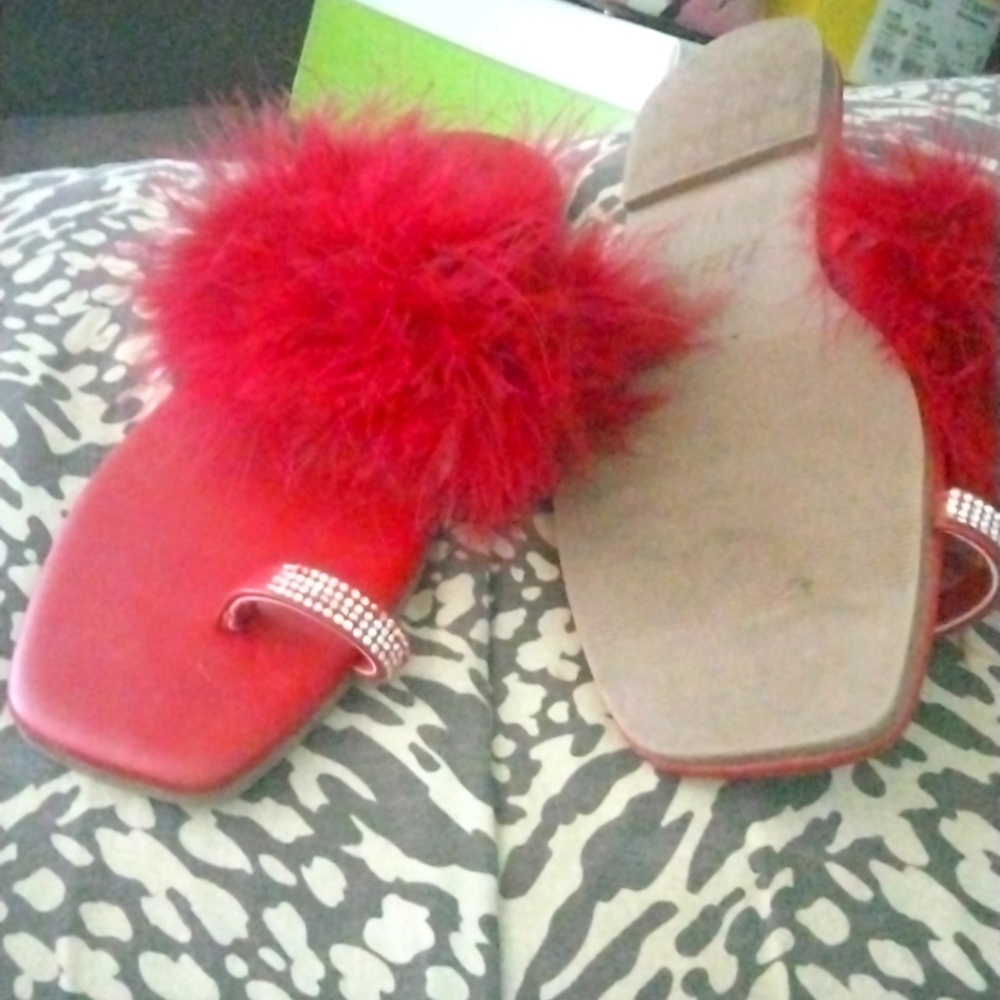 Red fuzzy slippers